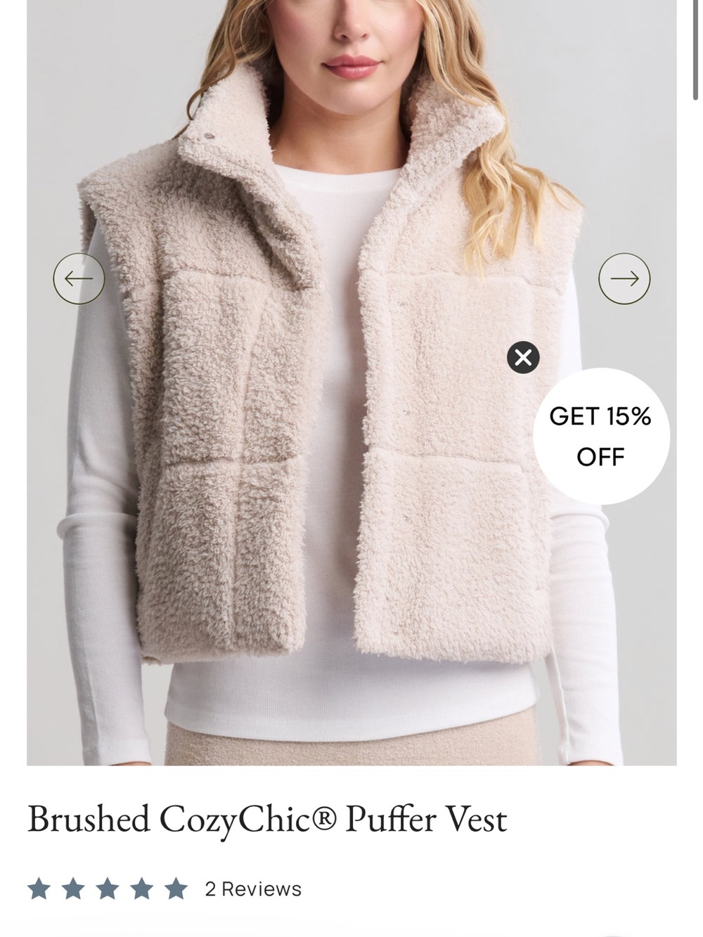 Barefoot Dreams Brushed CozyChic® Puffer Vest in Light Beige